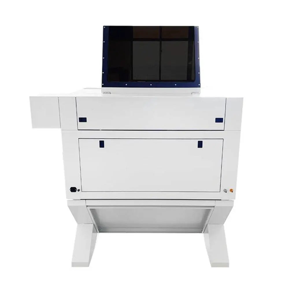 Rear view of CO2 Laser Engraving Cutting Machine 6090 with closed lid, showing ventilation and access panel for maintenance.