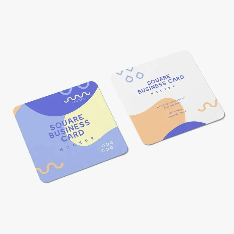 Printava | Premium Matt Laminated Rounded Corners Business Card in square format with colorful abstract design, ideal for modern branding needs.