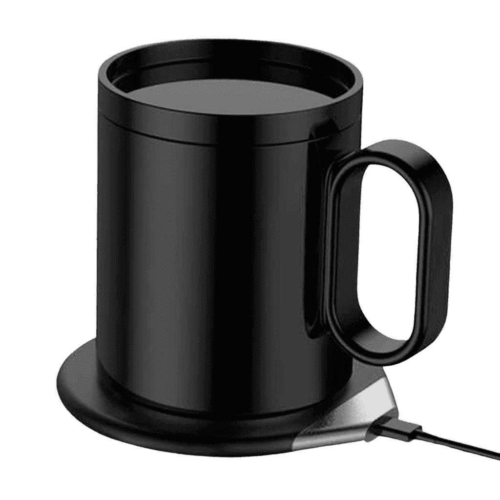 CRIVITS Mug Warmer Charger - Wireless & Efficient in sleek black design, combining a smart beverage warmer with a wireless charging pad for tech-savvy kitchens.
