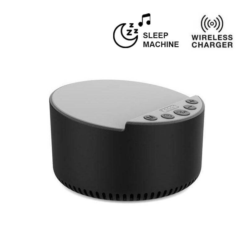 ROVIK 3-in-1 Bluetooth speaker charger in black with built-in sleep machine and 15W wireless charging pad, ideal for tech-savvy relaxation setups.