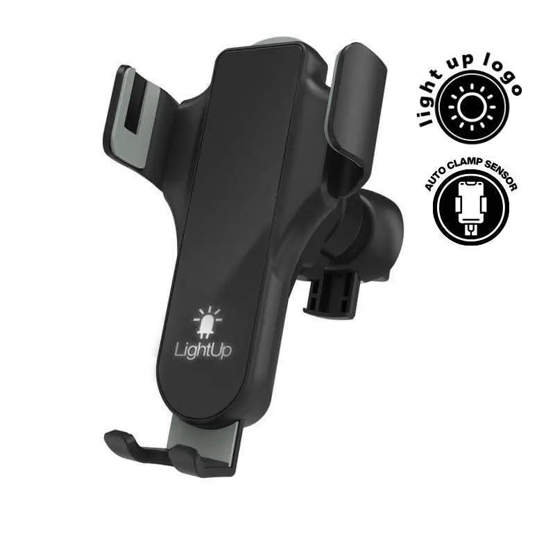 MIO 15W Car Wireless Charger with auto clamp sensor and light-up logo, ideal for fast and secure mobile charging while driving.