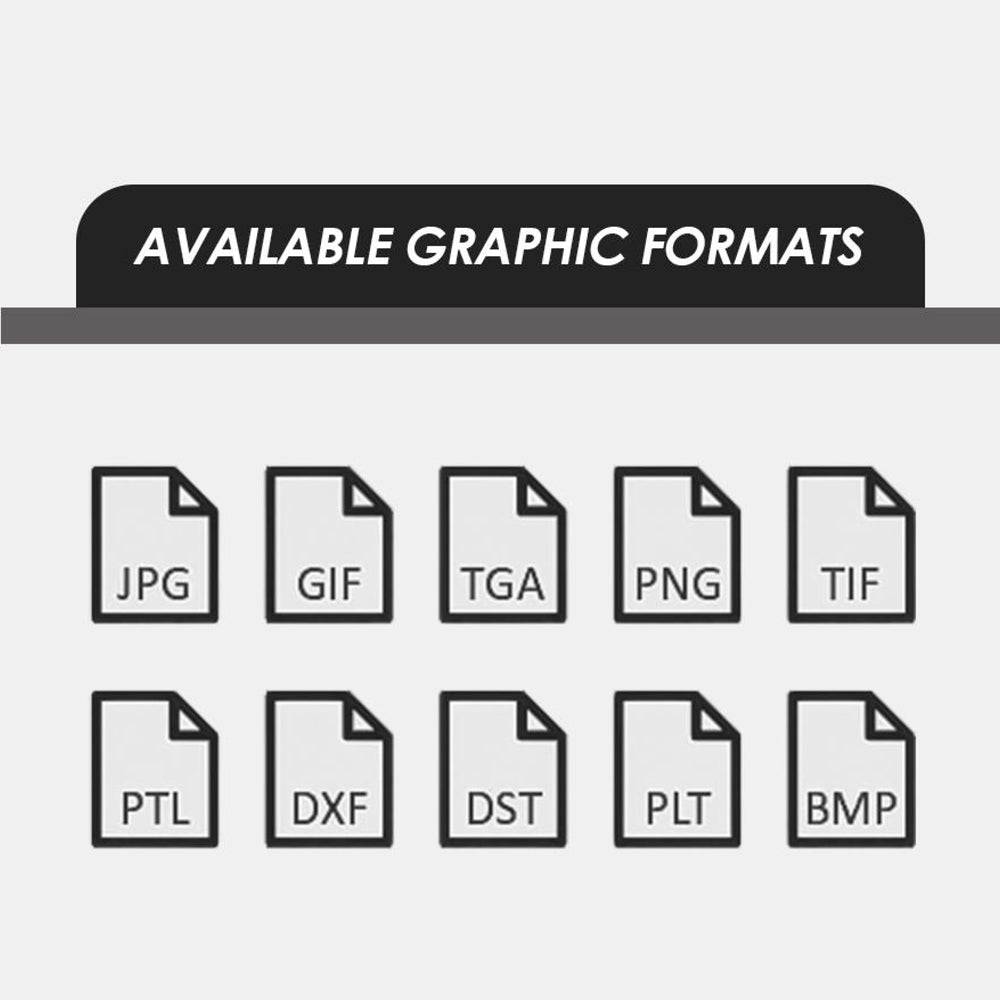 Supported graphic formats for Mini Fiber Laser Marking Machine - Portable and Efficient, including JPG, PNG, DXF, and PLT.