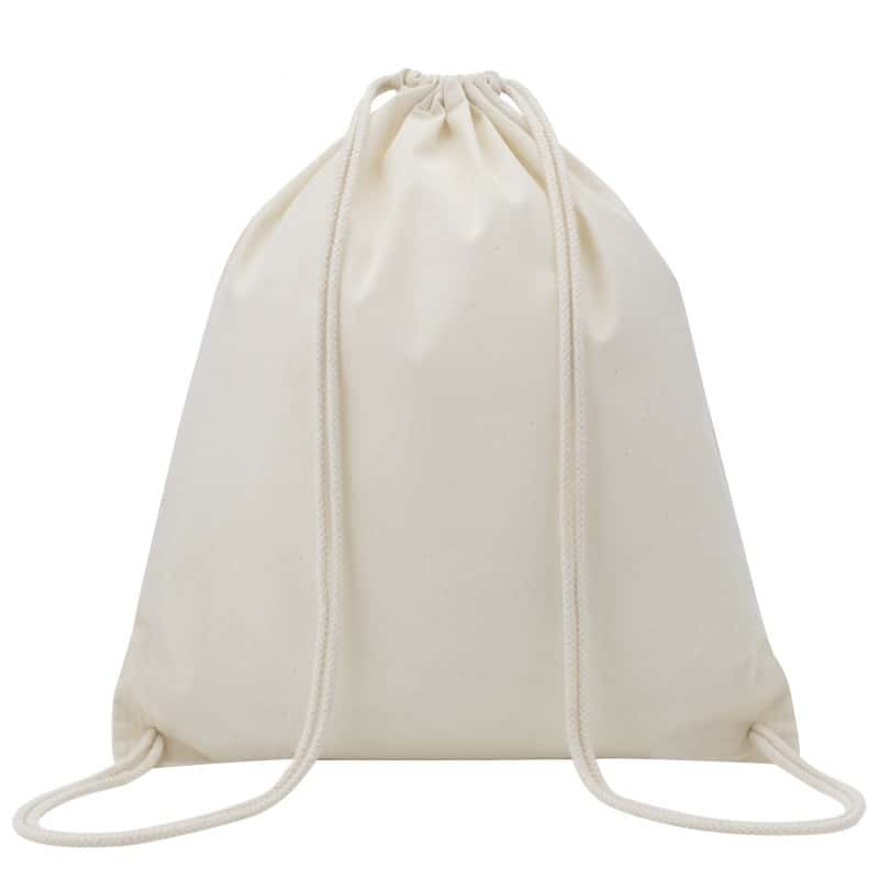 Natural cotton draw string bag made from 240GSM fabric, ideal for eco-friendly shopping or gym use. Stylish and reusable tote in neutral tone.
