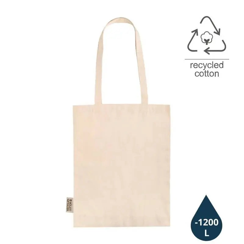 Recycled Cotton Shopping Tote Bag - Eco-Friendly and Customizable, made from natural 140GSM GRS-certified cotton with long handles and water-saving design.