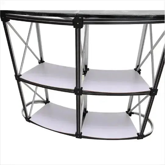 Close-up of Pop Up Foldable Counter's internal shelving and support frame. Great for organizing materials at events or exhibitions.