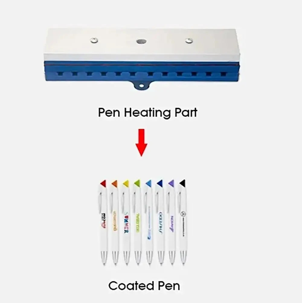 Pen heating attachment for sublimation press machine used to customize coated pens with vibrant designs.