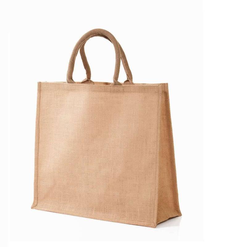 Eco-neutral Jute Shopping Bag in horizontal design with sturdy handles. A sustainable and cost-effective tote bag for everyday shopping needs.