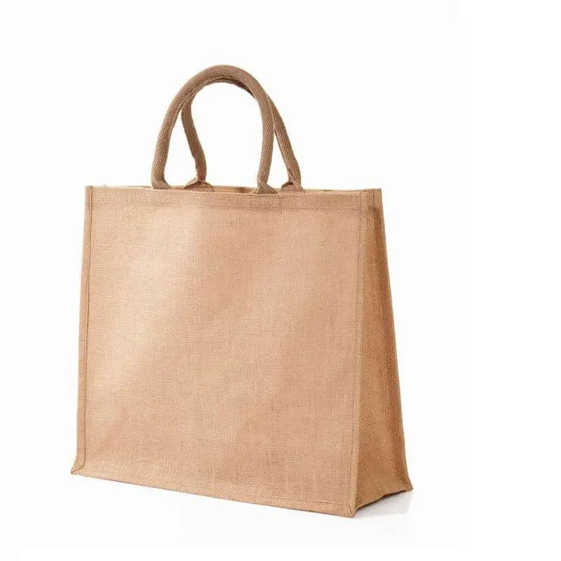 Eco-neutral Jute Shopping Bag in horizontal design with sturdy handles. A sustainable and cost-effective tote bag for everyday shopping needs.
