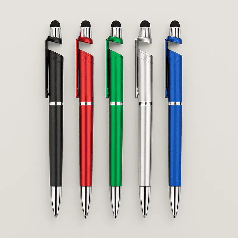 Colorful Stylus Pen With Touch Tip Silver - Multifunctional Writing Tool collection, showcasing five vibrant pens with touchscreen-compatible tips.