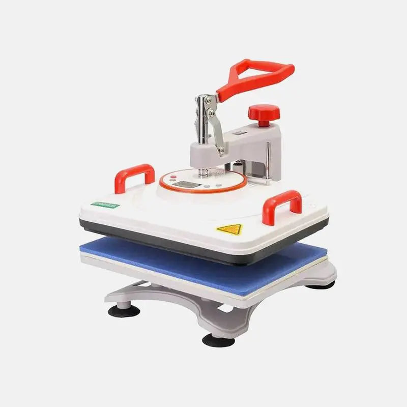 11-in-1 combo sublimation heat press machine P8200-V11 with red handle and digital control panel for t-shirt and mug printing.