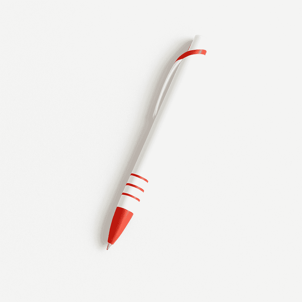 Pen Plastic Red and White - Promotional Pen with red grip and clip accents, ideal for branding. Durable design for everyday office use.