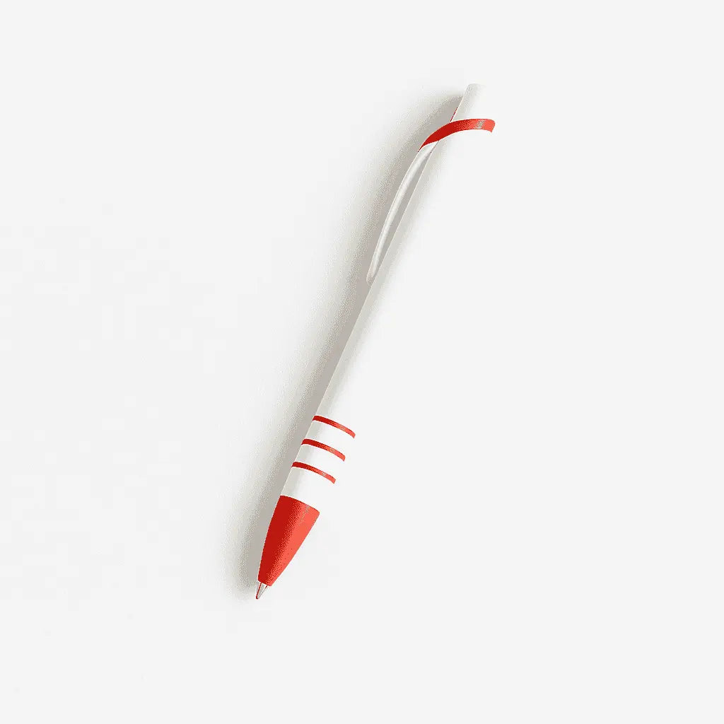 Pen Plastic Red and White - Promotional Pen with red grip and clip accents, ideal for branding. Durable design for everyday office use.