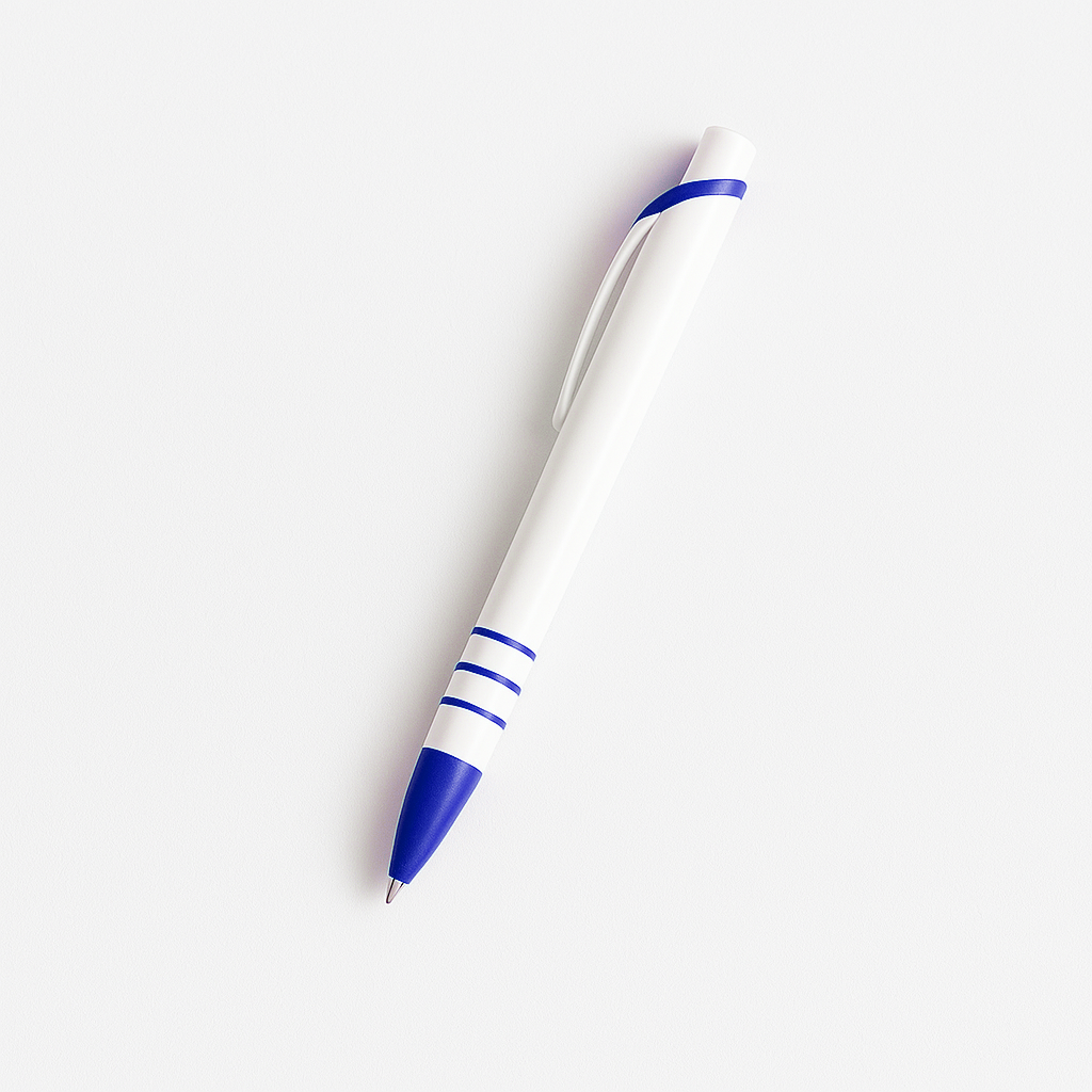 Pen Plastic Dark Blue – Promotional Pen Giveaway with ergonomic grip and sleek white barrel, ideal for office branding and corporate gifts.