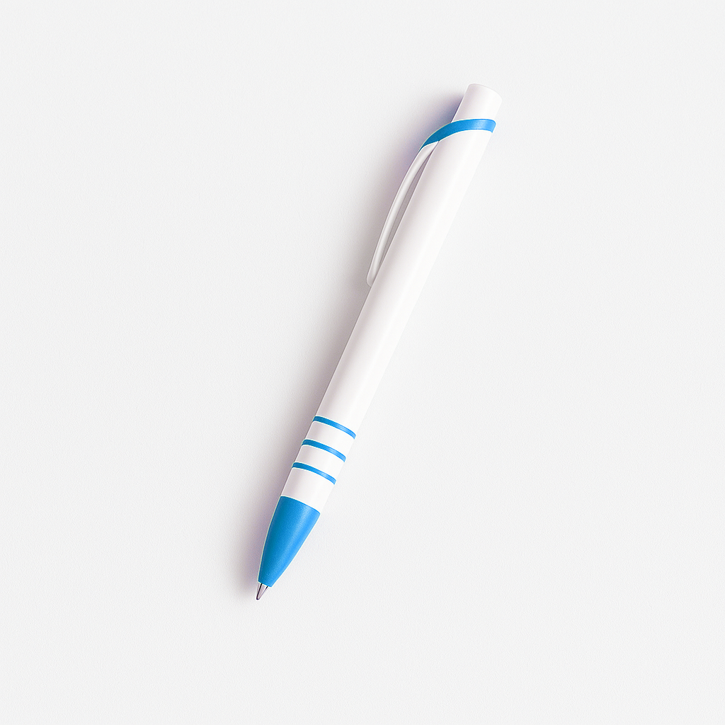 Pen Plastic Light Blue - Promotional Pen with smooth ink flow, featuring a white body and light blue accents for corporate branding use.