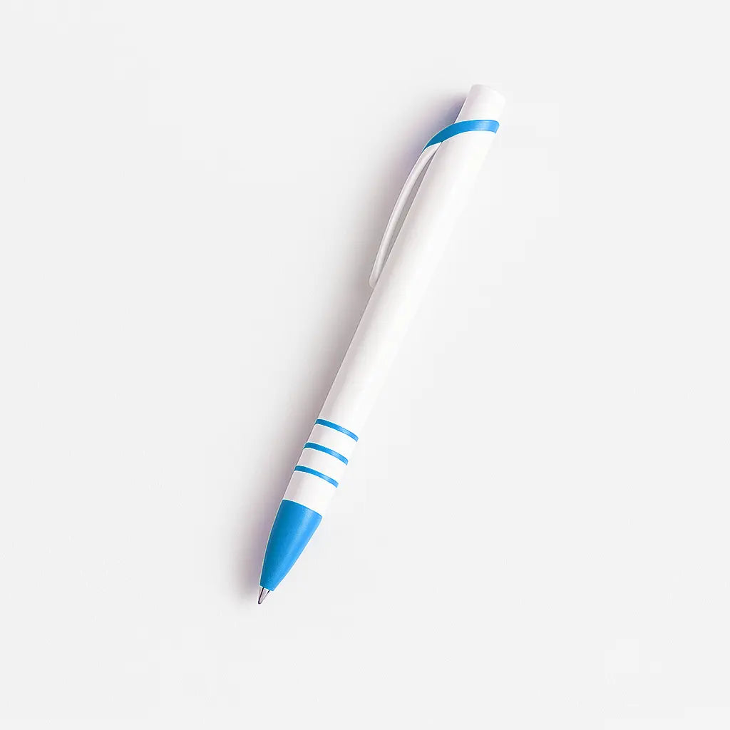 Pen Plastic Light Blue - Promotional Pen with smooth ink flow, featuring a white body and light blue accents for corporate branding use.