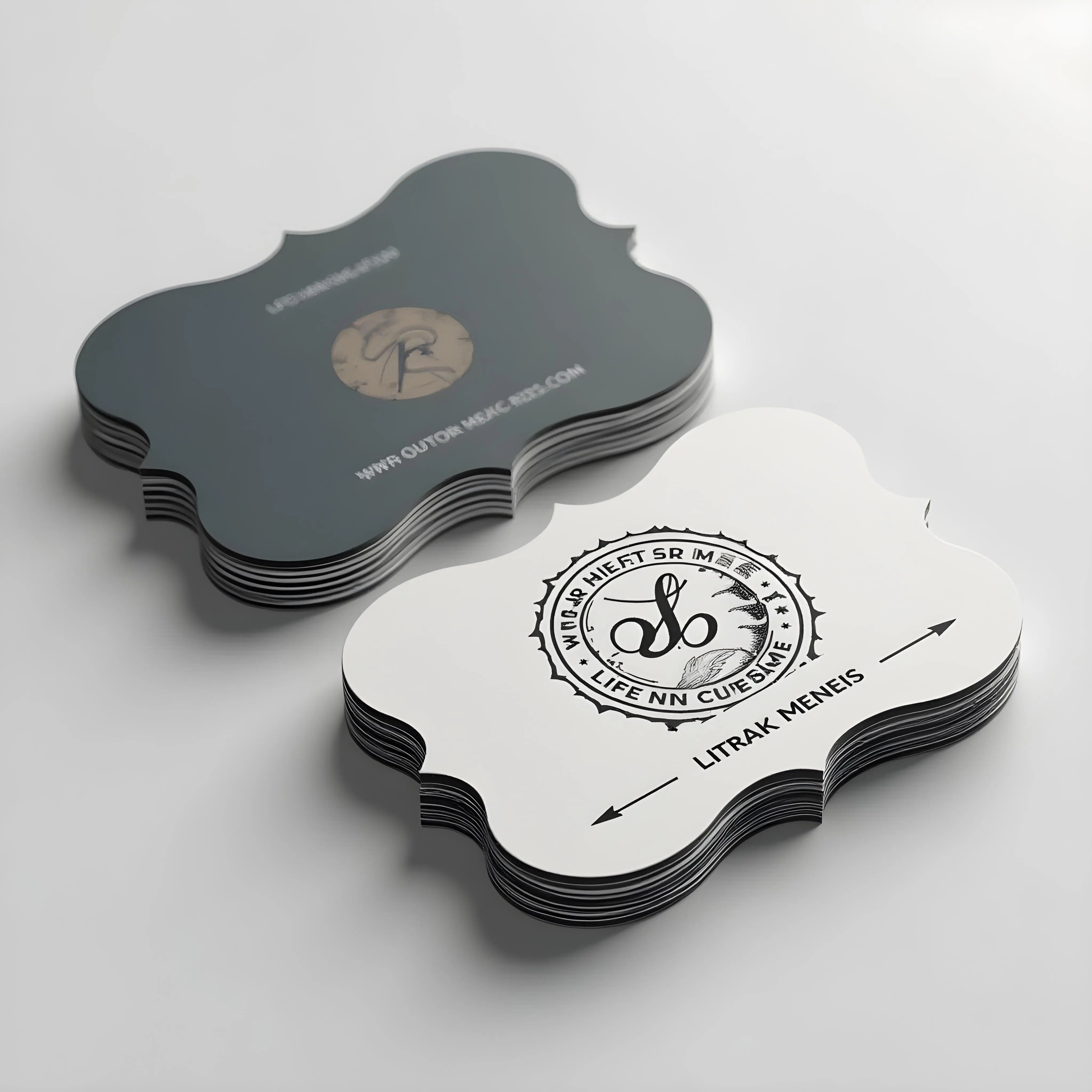 Printava | Custom Shape Spot UV Matt Laminated Business Card – 400 GSM featuring a unique die-cut design with black and white color scheme. Premium office supply for standout branding.