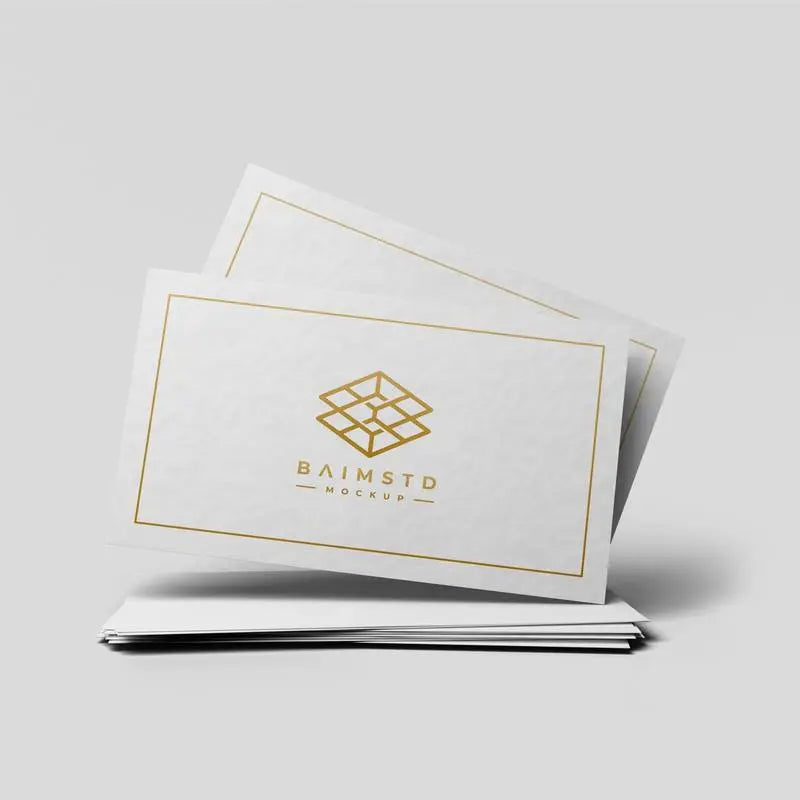 Printava 300 GSM Gold Foil Brilliant Paper Business Card with minimalist gold geometric logo and border, ideal for luxury branding.