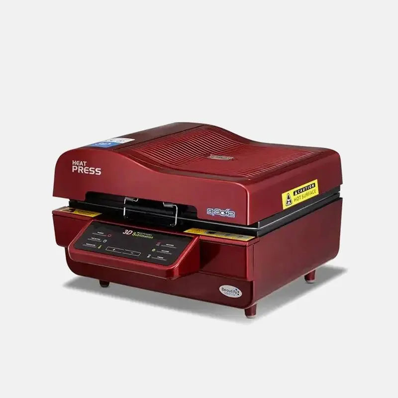 3D Sublimation Vacuum Heat Press Machine ST-3042 in red with digital control panel, ideal for multifunctional printing applications.