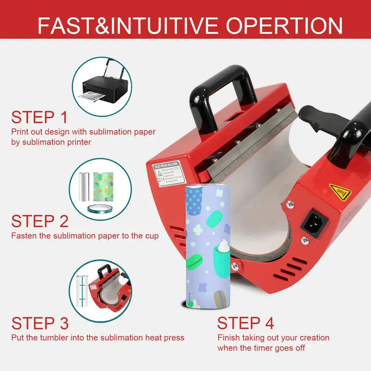 Step-by-step guide showing how to use the Tumbler Heat Press Machine F320 for fast and intuitive custom mug printing.