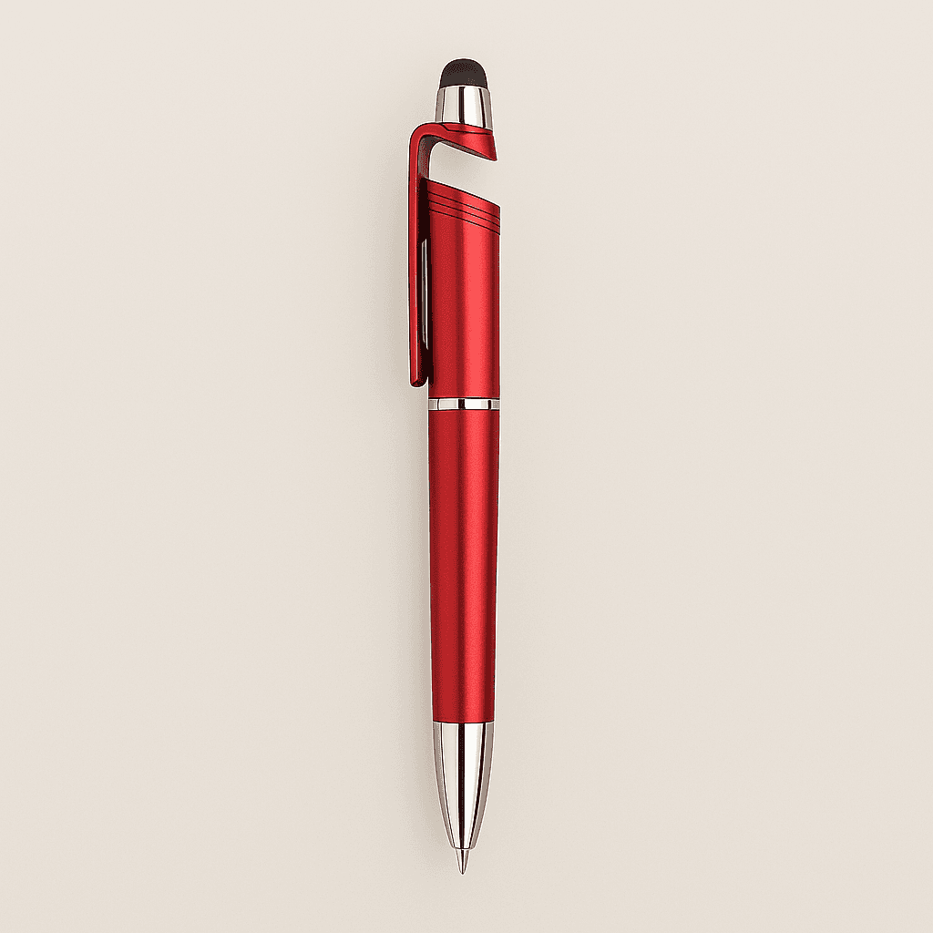 Stylus Pen with Touch Tip - Multifunctional | Sleek Design in red with chrome accents, ideal for writing and touchscreen use in office settings.