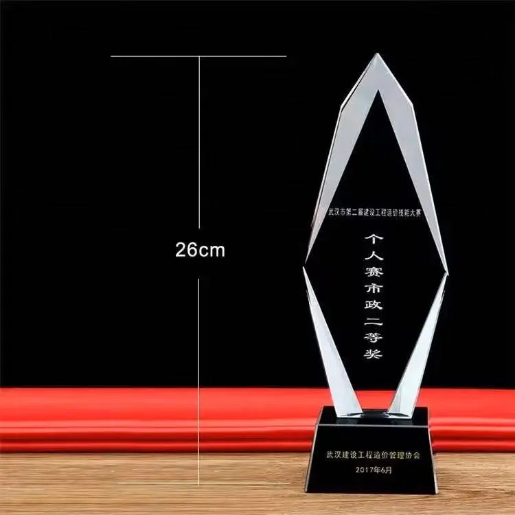 26cm Crystal Trophy Award - Perfect for Recognizing Achievements, featuring a modern open-frame design and black base for award ceremonies.