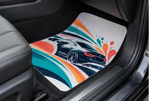 Custom Printed Paper Car Mats - 4 Color Glossy 135gsm — Passenger footwell view