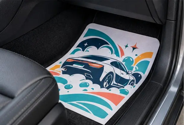 Custom Printed Paper Car Mats - 4 Color Woodfree 100gsm — Passenger footwell view