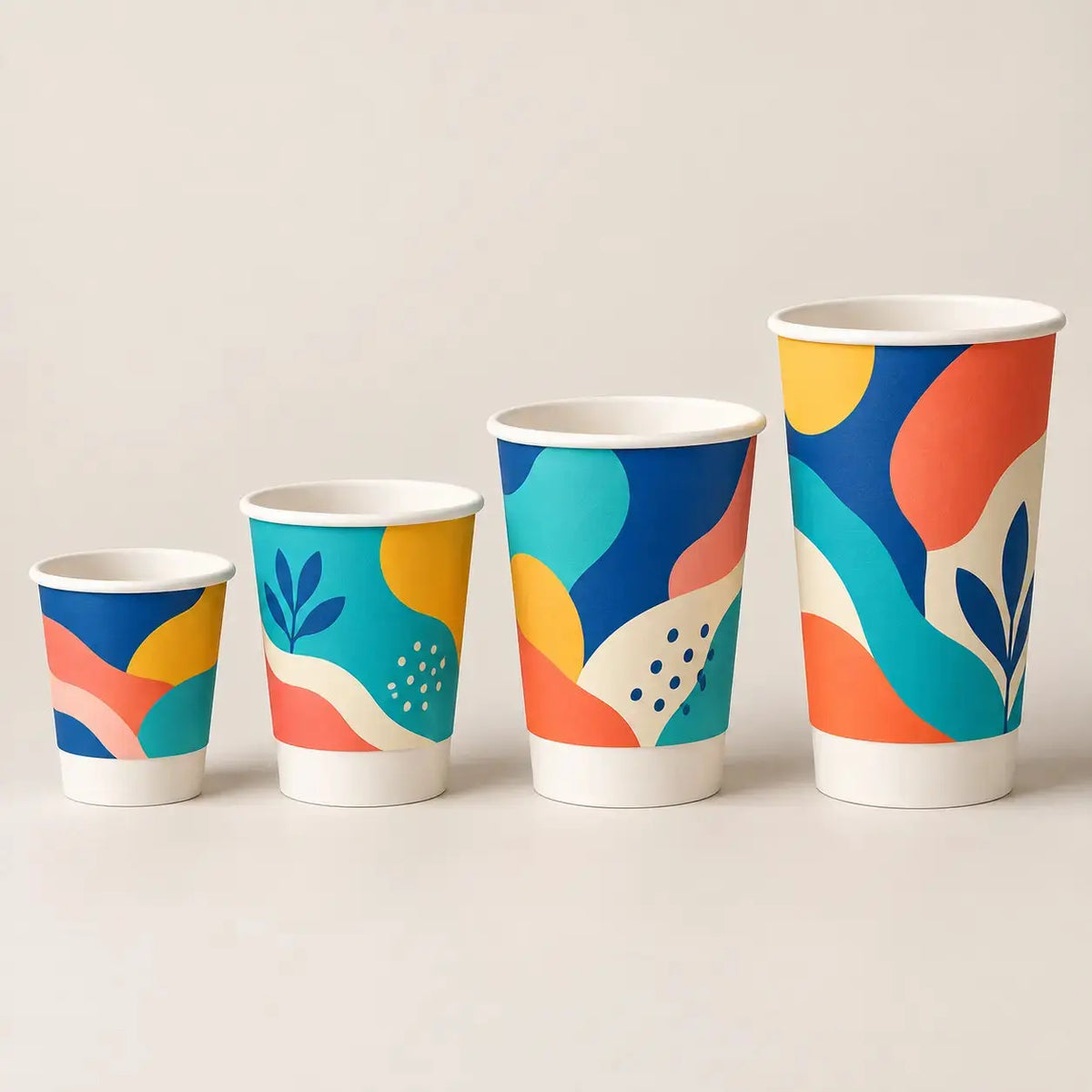 Double wall custom paper cup with a broad blank white lower band | كوب ورقي دبل وول بطباعة مخصصة وشريط سفلي أبيض