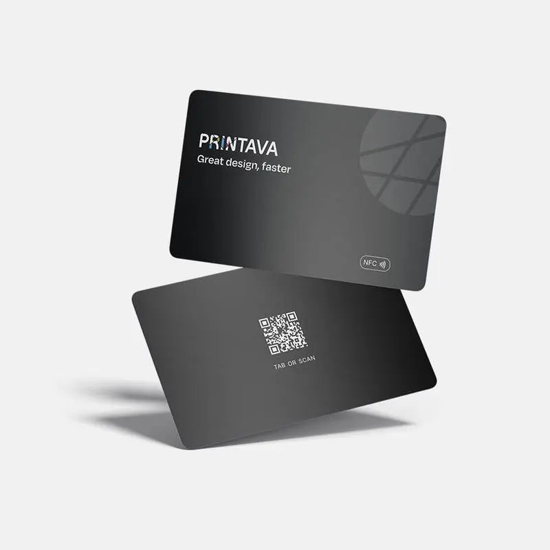 Digital Business NFC Card - Black with sleek matte finish and QR code for instant contact sharing. Ideal for modern, eco-friendly networking.
