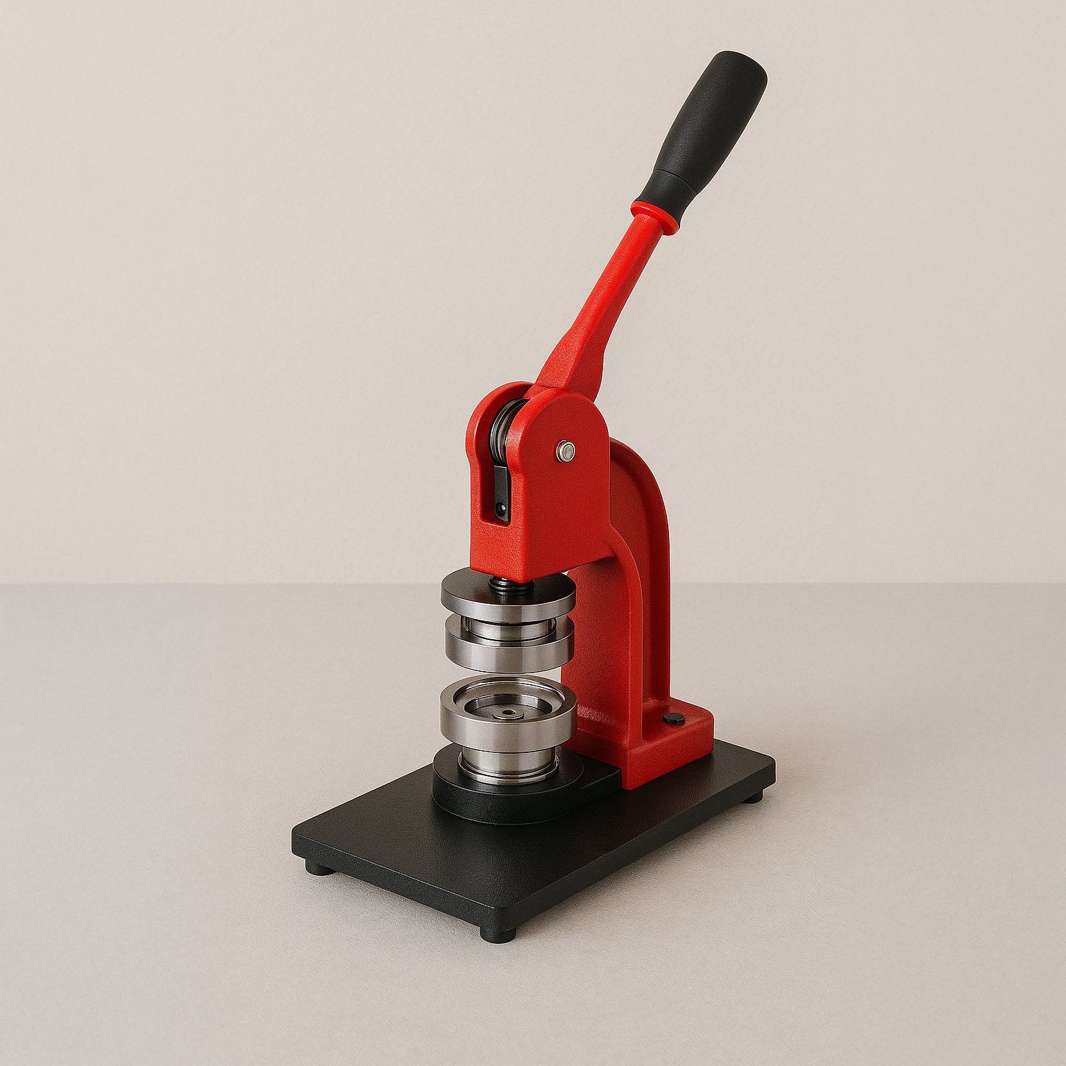  Manual badge maker machine with red lever and steel dies – Printava UAE