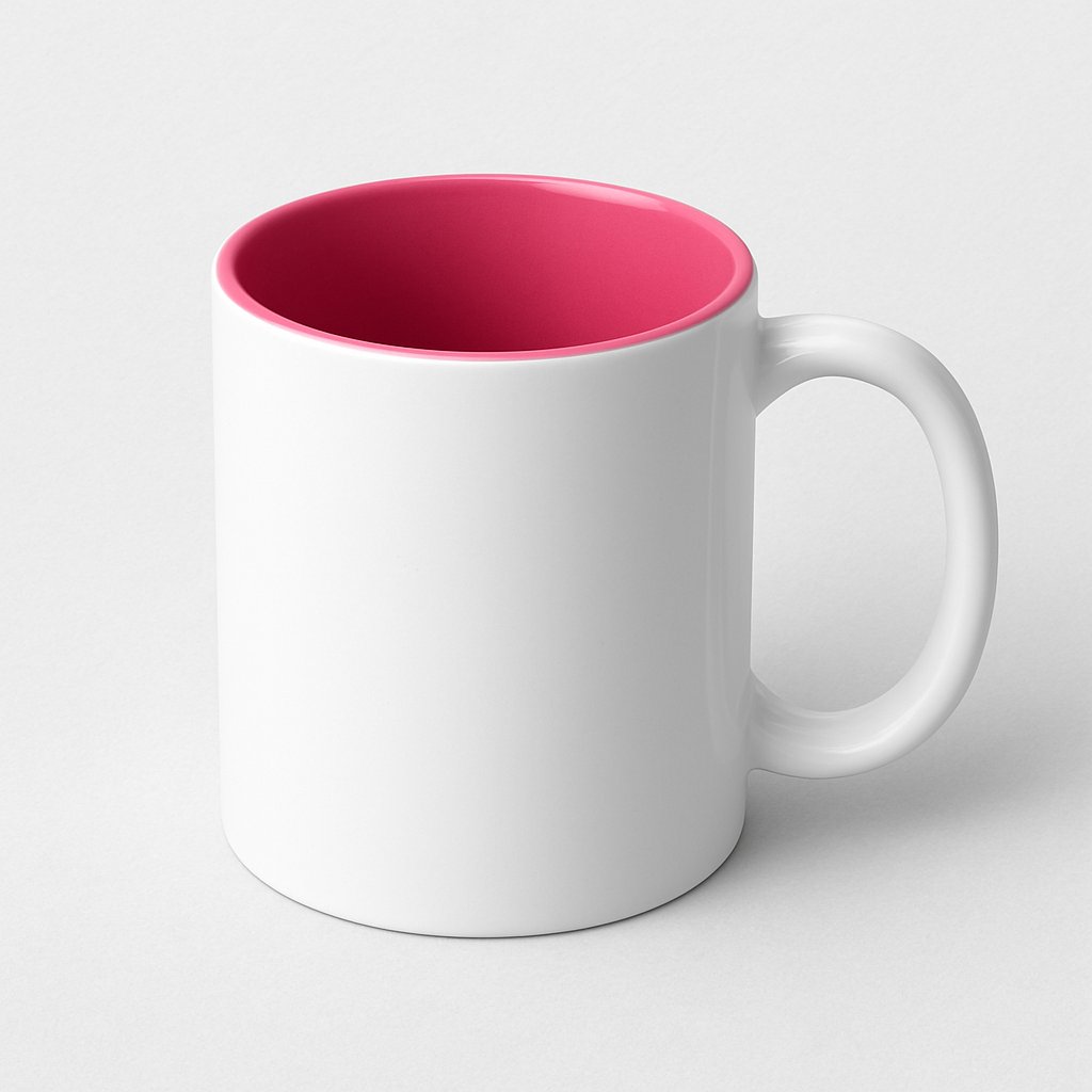 White ceramic mug with pink interior on a clean background – part of Printava’s promotional mugs collection.