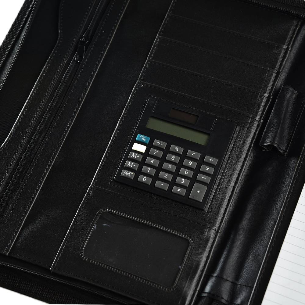 A4 Leather Portfolio Zipper Closure With Calculator NP022-03