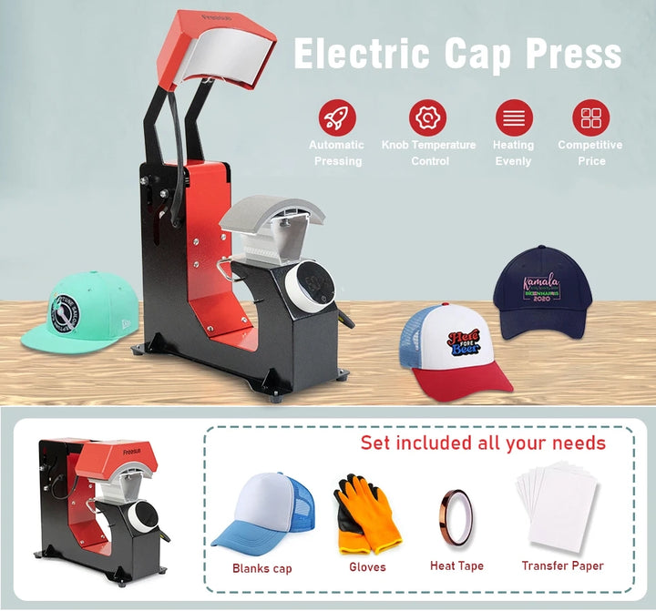 Electric cap press with included accessories