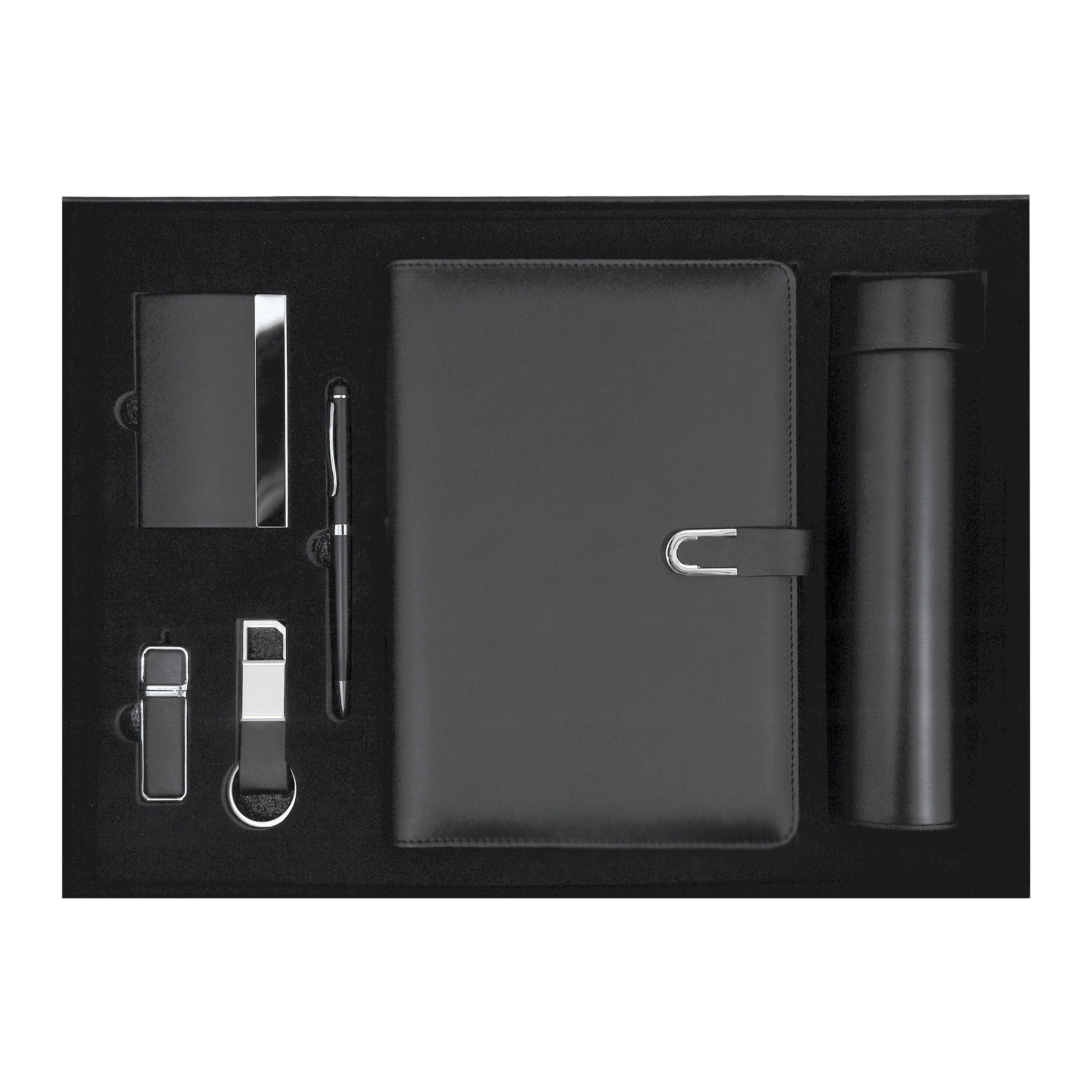 Set of Notebook, Bottle, Pen, USB, Card Holder and Keychain