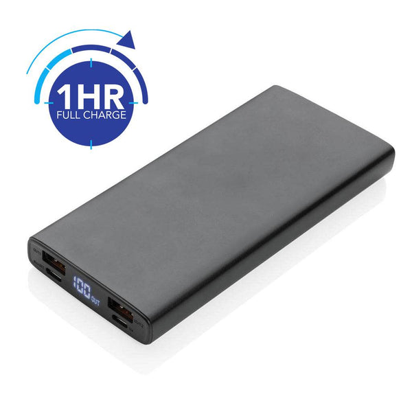 KEPNO 10000mAh 20W PD Powerbank in sleek aluminium design with digital display and fast charge icon showing 1-hour full charge capability.