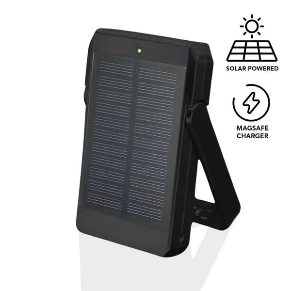 FREIBURG - Solar Magnetic Recycled Powerbank with built-in solar panel and MagSafe charging stand, ideal for eco-conscious tech users on the go.