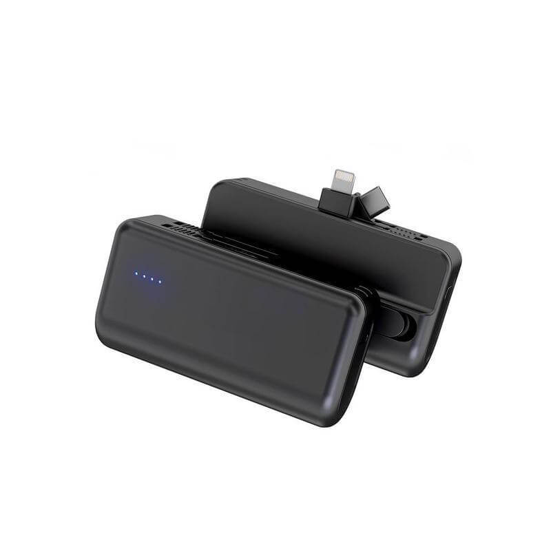 CAPSULE Mini Powerbank with Cable | 4500mAh Phone Stand in sleek black design featuring inbuilt charging cable and pop-up phone stand.