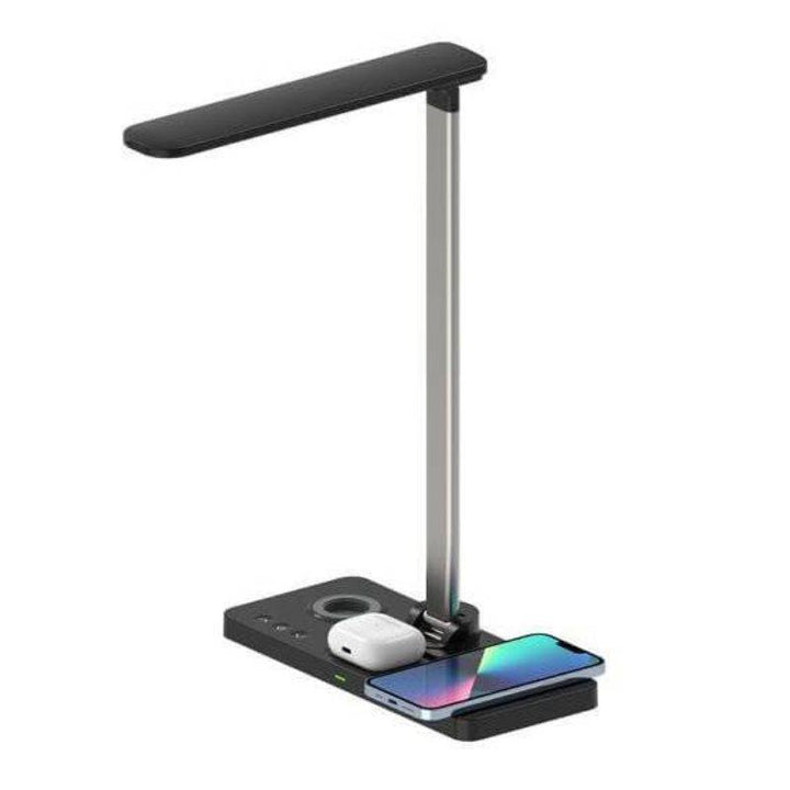 @memorii 3 in 1 Charger Lamp - VELES in black combines a wireless charger, desk lamp, and phone stand for a sleek, multifunctional tech gift solution.