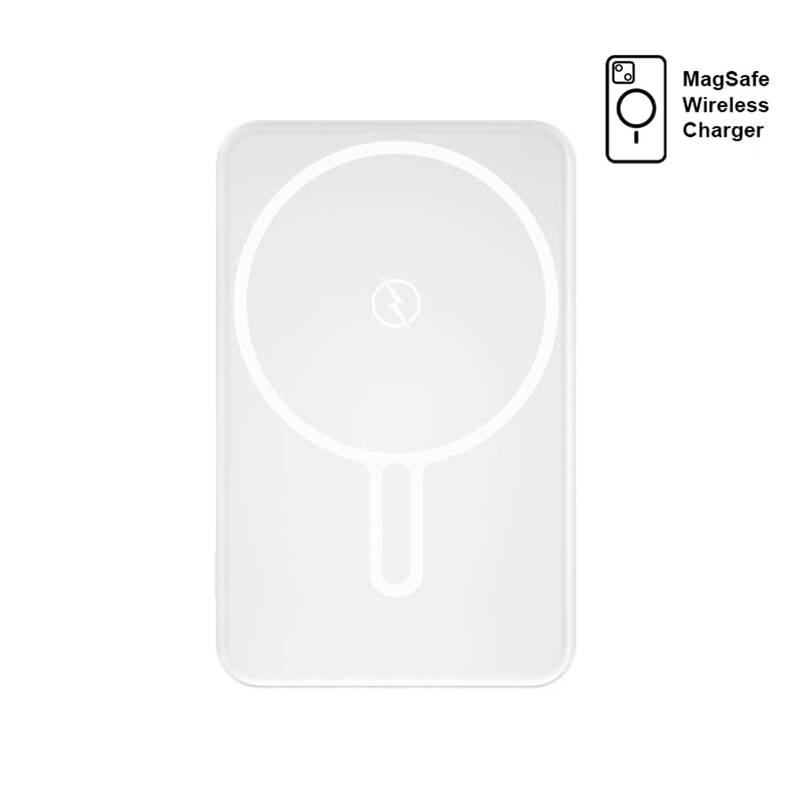 TARRENZ Magnetic 5000mAh Powerbank in white with MagSafe compatibility. Compact and portable wireless charger ideal for on-the-go charging.
