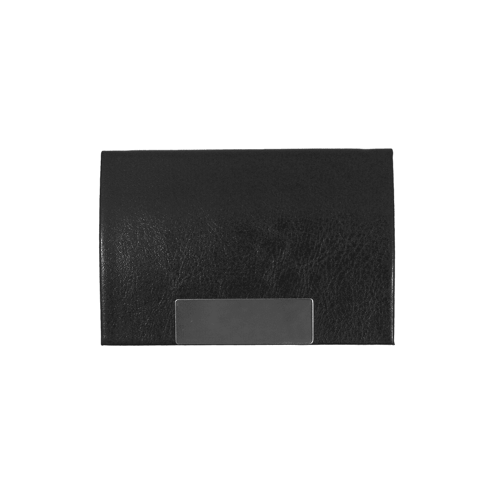 Black leather card holder with metal accent from Corporate Gift Set, designed for sleek business card storage.