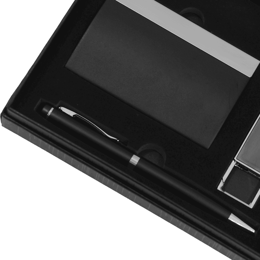Detailed view of pen and card holder from Corporate Gift Set. High-quality office accessories perfect for corporate branding.
