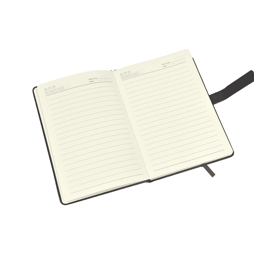 Open lined notebook from Corporate Gift Set with date headers, perfect for organized note-taking in professional settings.