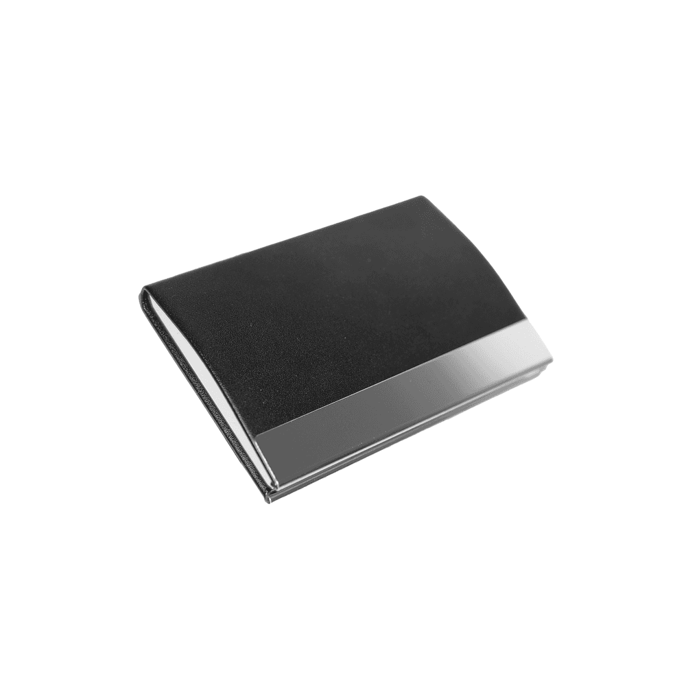 Modern black and silver card holder from the corporate gift set, ideal for storing business cards in a professional setting.
