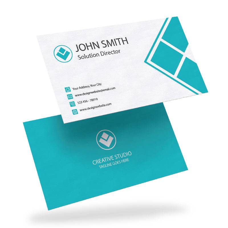 Printava | Premium 400 GSM Matt Laminated Business Card with teal geometric accents and a sleek, professional layout for creative professionals.