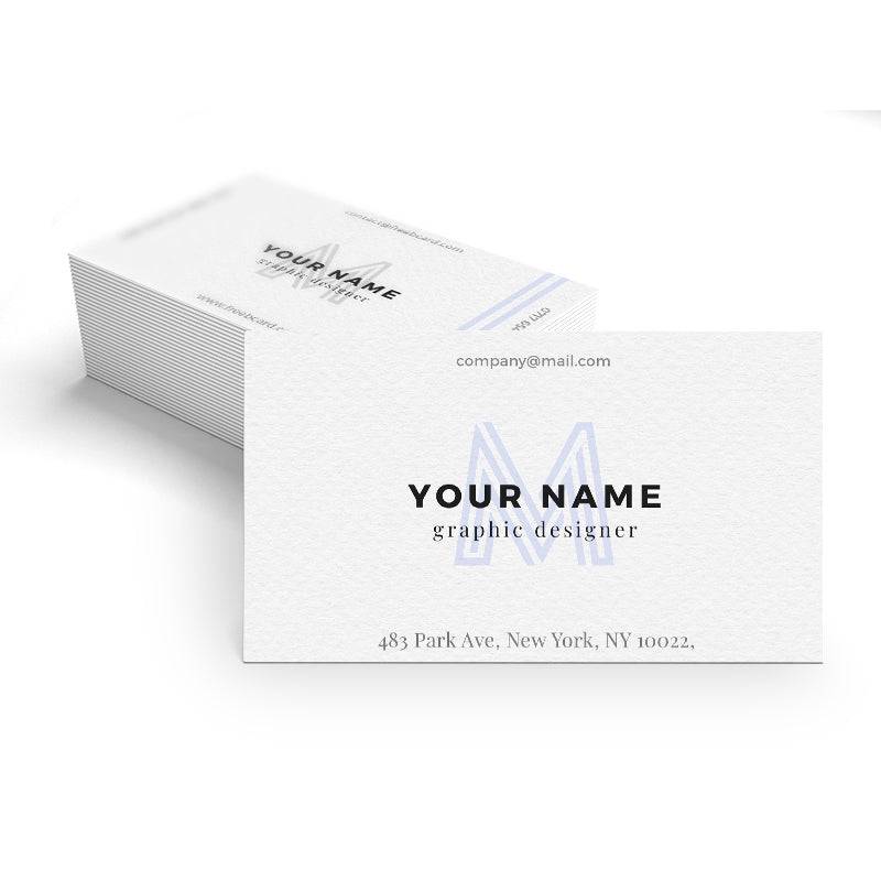 Printava | Premium Brilliant Paper Business Card – 300 GSM shown in a horizontal stack with textured white surface and modern typography for designers.
