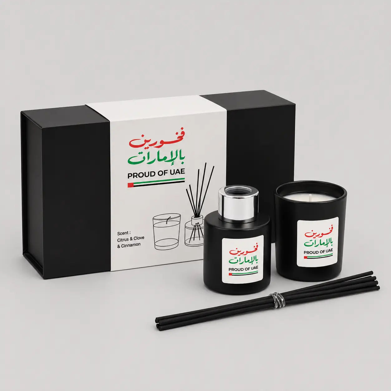 Proud of UAE Scented Candle & Aroma Diffuser Gift Set – UAE National Day Printava