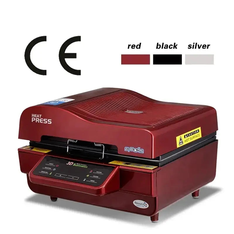 ST-3042 3D Sublimation Vacuum Heat Press Machine in red with CE certification and available color options: red, black, silver.