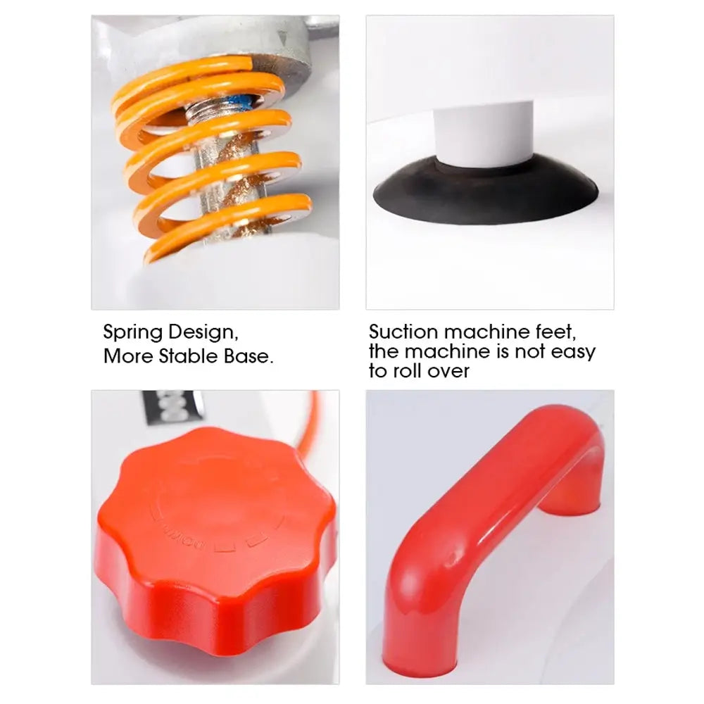 Close-up of spring design and suction feet on the 5-in-1 sublimation heat press machine for improved stability and safety.