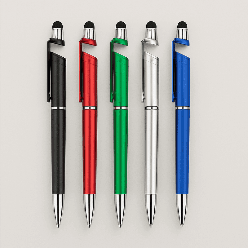 Colorful Stylus Pen With Touch Tip Silver - Multifunctional Writing Tool collection, showcasing five vibrant pens with touchscreen-compatible tips.