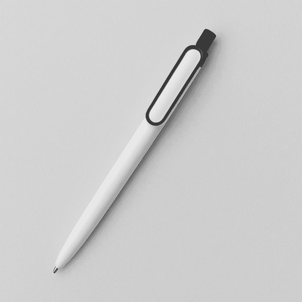 Black promotional plastic pen with ergonomic design and customizable clip, ideal for branding and bulk office supply needs.